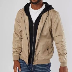 (New) BOMBER HOODED JACKET Nova Double zip front fleece lined jacket Men's Large